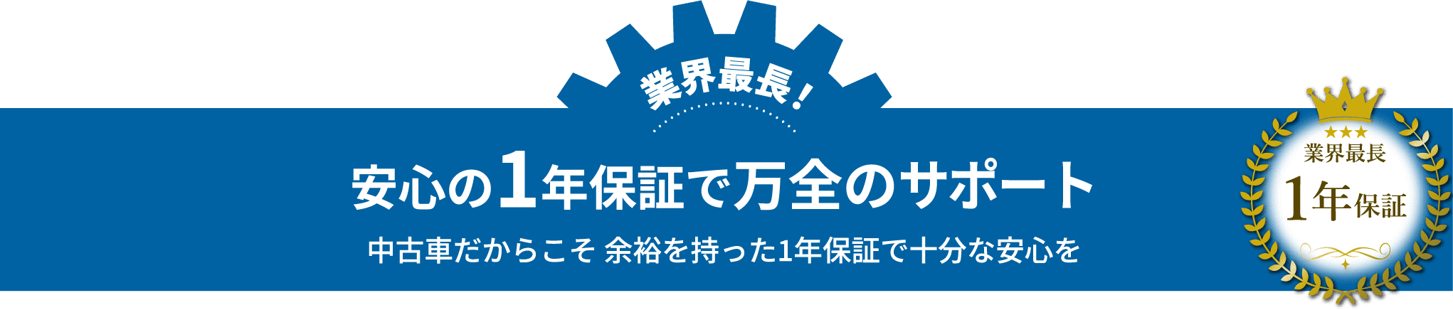 業界最長 安心の1年保証で万全のサポート 中古車だからこそ 余裕をもった1年保証で十分な安心を