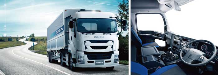 大型トラック「ギガトラクタ」がフルモデルチェンジされた（左）居住性と機能性を充実させた「ギガトラクタ」の運転席（右）...ザ・トラック