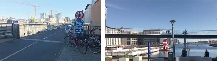 自転車専用道路の入り口（左）、自転車専用道路を通行する様子（右）...ザ・トラック