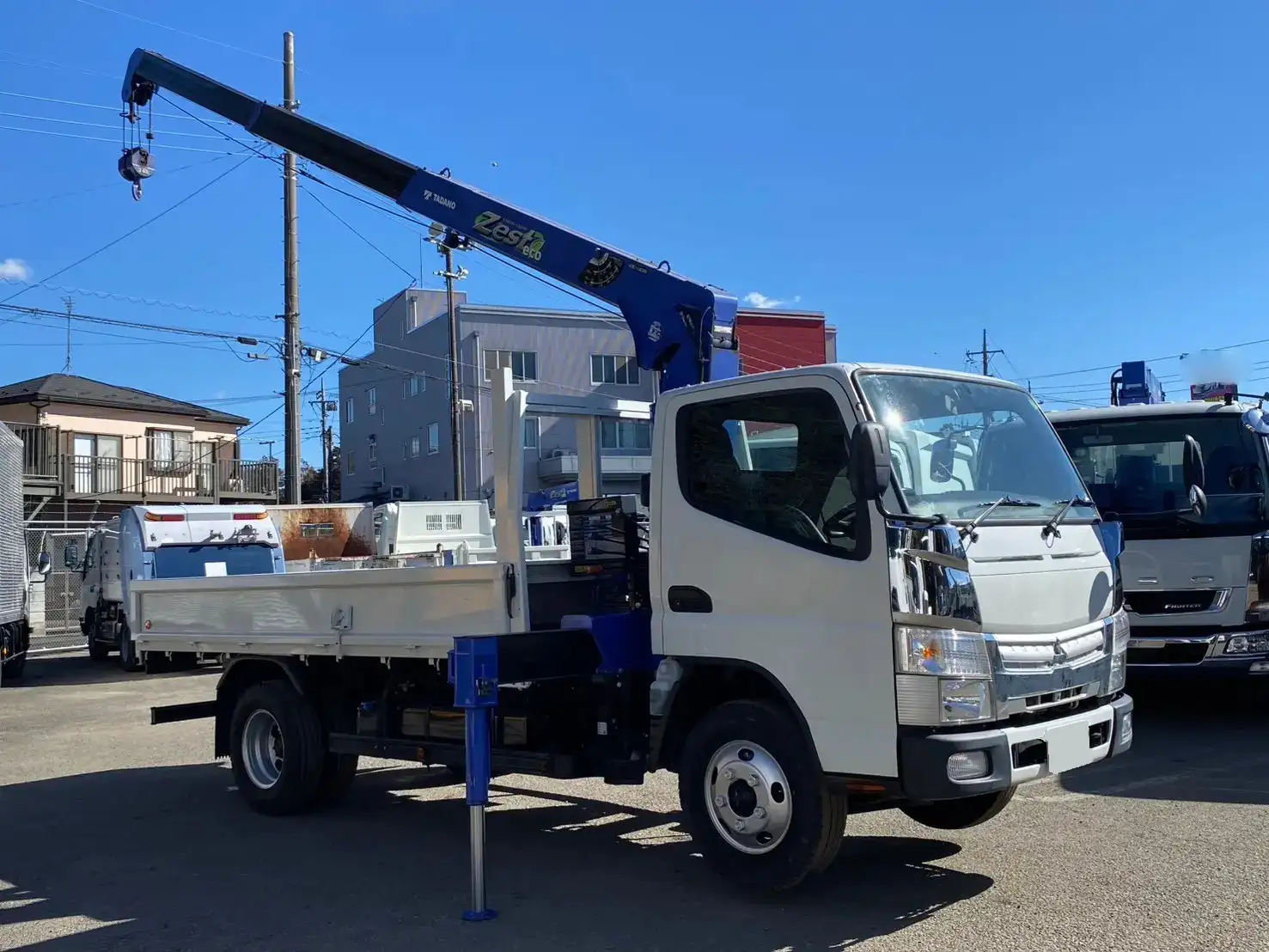 三菱 キャンター 小型 クレーン付 床鉄板 3段の中古トラック画像2