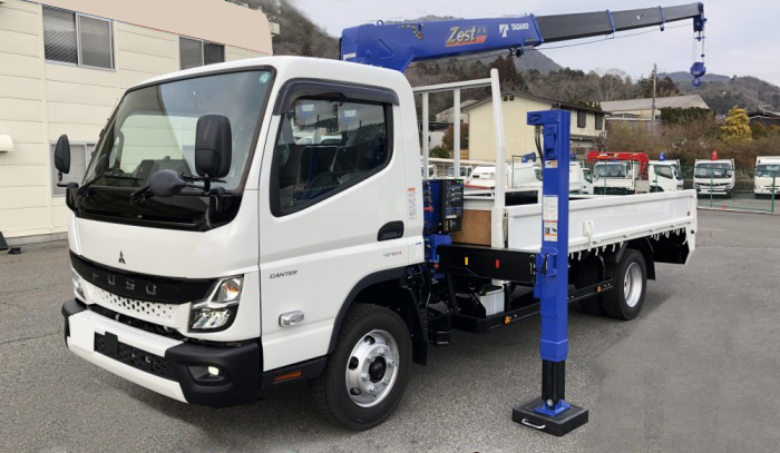 三菱 キャンター 小型 車両重機運搬 3段クレーン フックイン の中古トラック【車両No.110295】